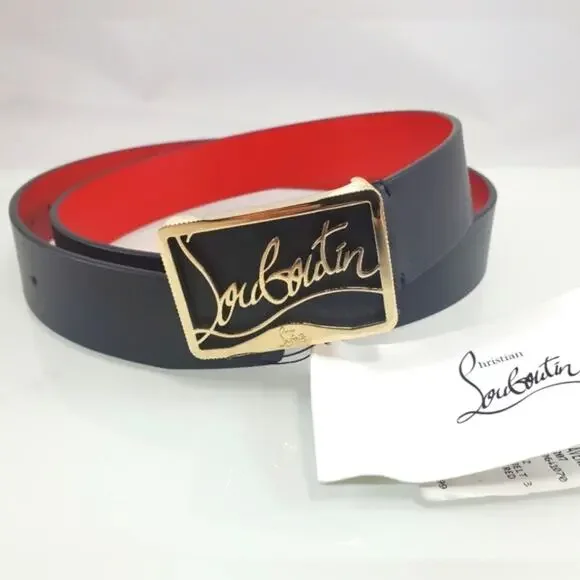 Christian Louboutin Red and Black Belt with Gold Buckle NWT CL Logo - Belt - Calf leather - Black - Christian Louboutin  main image 2